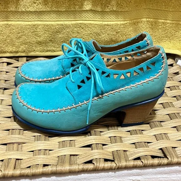 *GENTLY USED* Fluevog 2013 Hopefuls CHEERFUL, Aqua, Size 9.5 (best for 8.5)! - Picture 4 of 16
